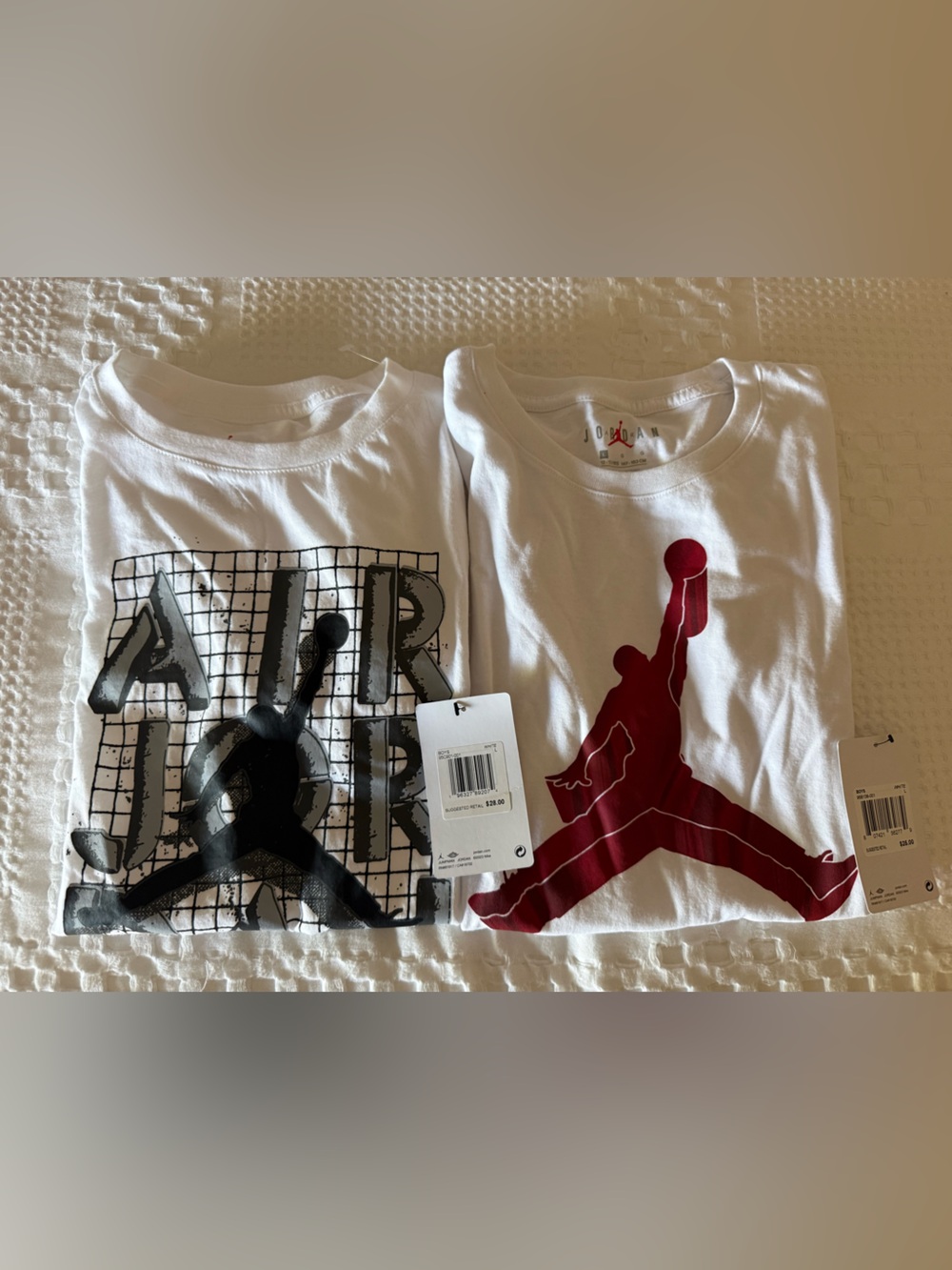 Jordan Kids White Tee Duo with Red Jumpman and Black AIR Graphic-NWT-L